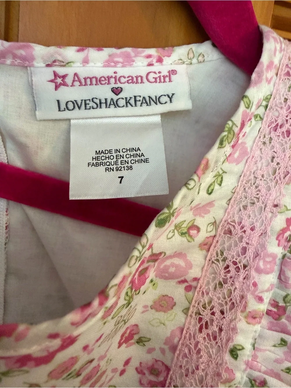 American Girl x LoveShackFancy Pink Floral Lace-Trim Dress
